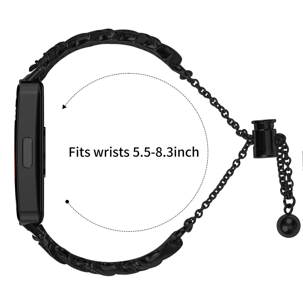 Watch Band For Huawei Band 10 / 9 / 8 , Drawstring Lock Electroplated Zinc Alloy Rhinestone Decor Bracelet Strap - Black - 7
