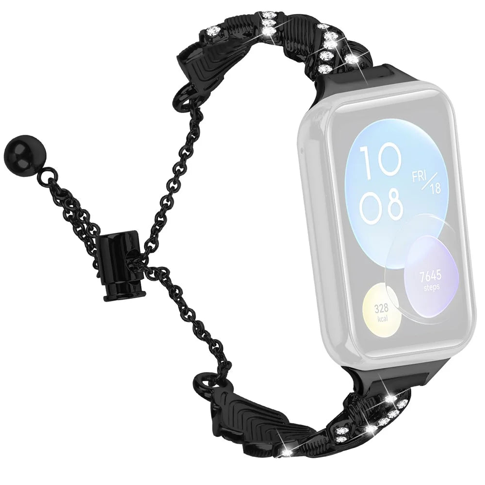 For Xiaomi Smart Band 10 Pro / 9 Pro / 8 Pro / Redmi Watch 6 / 5 / 4 Band Drawstring Lock Electroplated Zinc Alloy Rhinestone Decor Bracelet Watch Strap - Black - 1