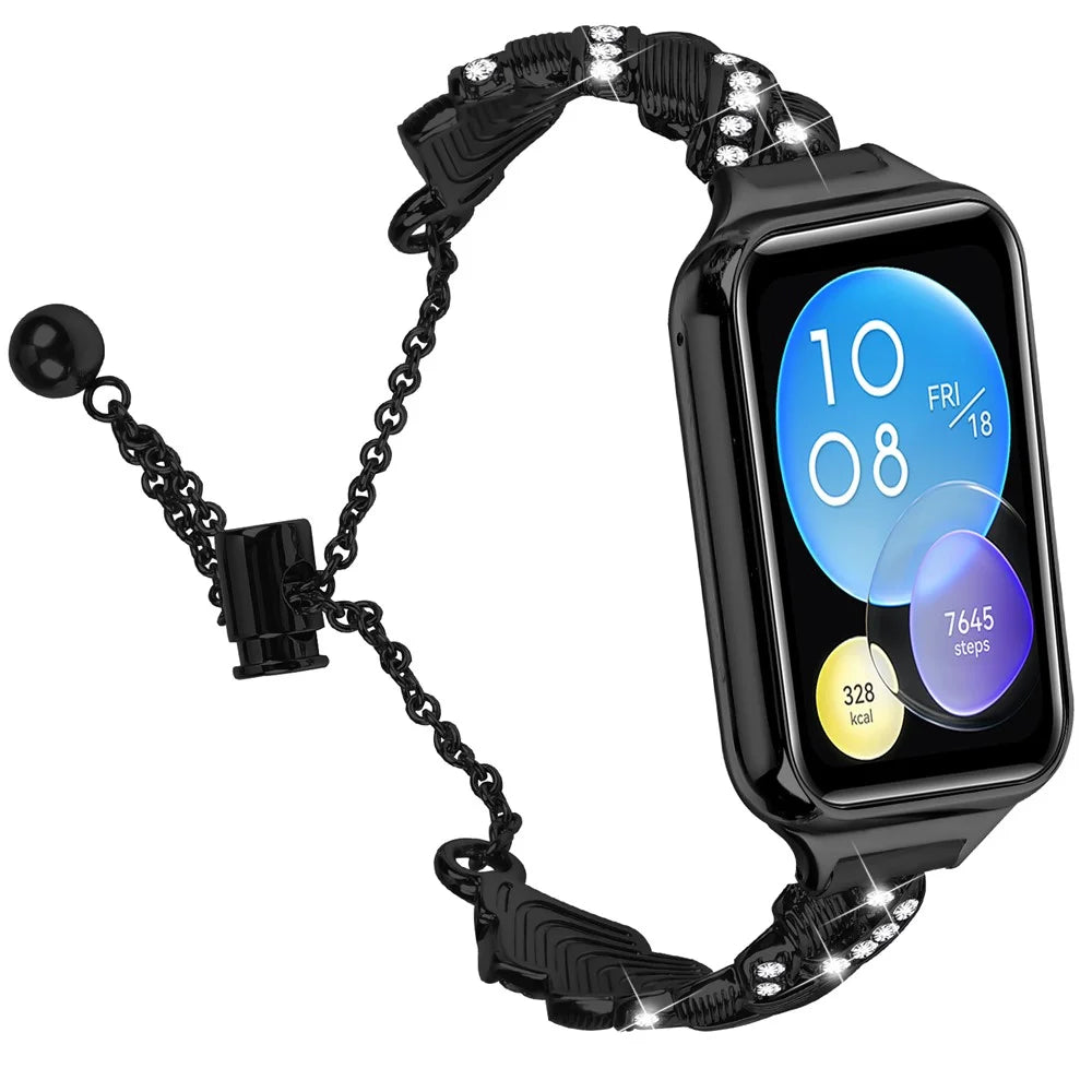 For Xiaomi Smart Band 10 Pro / 9 Pro / 8 Pro / Redmi Watch 6 / 5 / 4 Band Drawstring Lock Electroplated Zinc Alloy Rhinestone Decor Bracelet Watch Strap - Black - 2