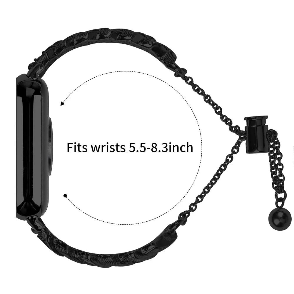 For Xiaomi Smart Band 10 Pro / 9 Pro / 8 Pro / Redmi Watch 6 / 5 / 4 Band Drawstring Lock Electroplated Zinc Alloy Rhinestone Decor Bracelet Watch Strap - Black - 7