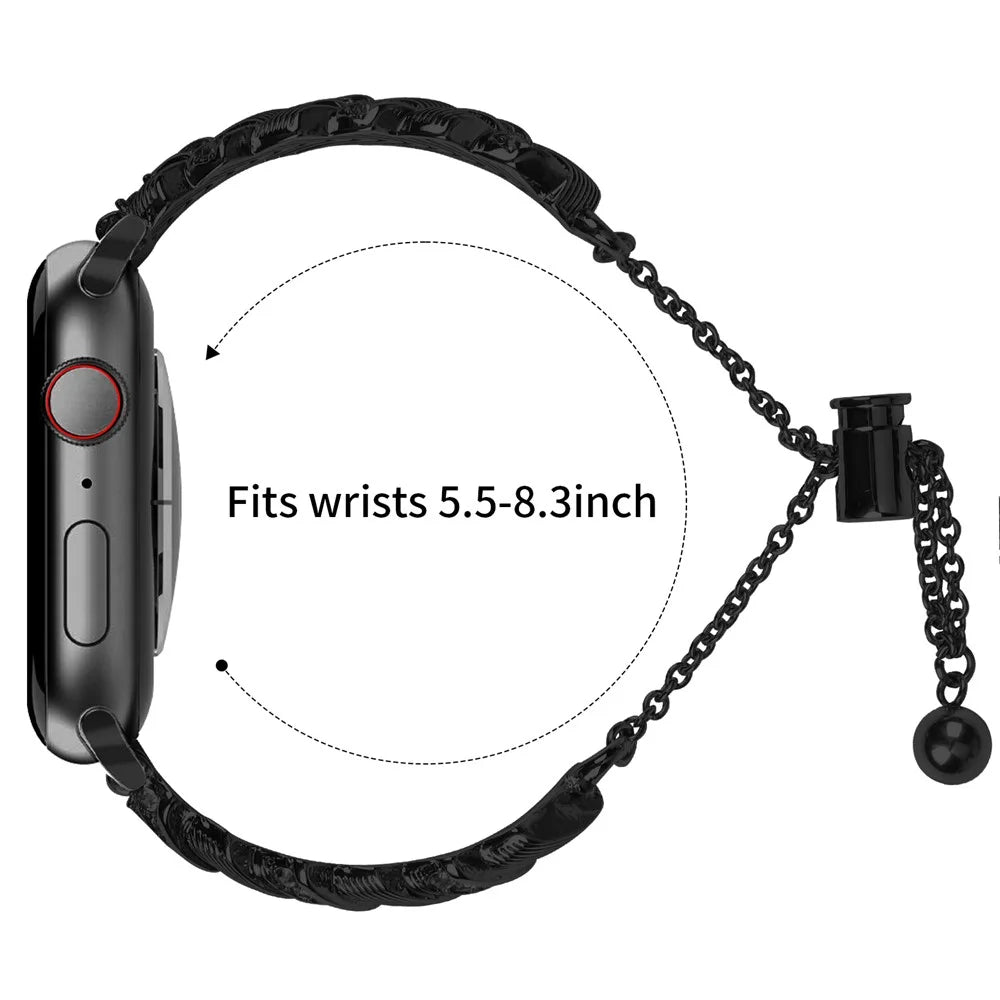 Watch Band For Apple Watch Ultra 3 2 1 49mm / Series 11 10 46mm / 9 8 7 45mm / SE3 SE2 SE 6 5 4 44mm / 3 2 1 42mm , Drawstring Lock Electroplated Zinc Alloy Rhinestone Decor Bracelet Strap - Black - 7