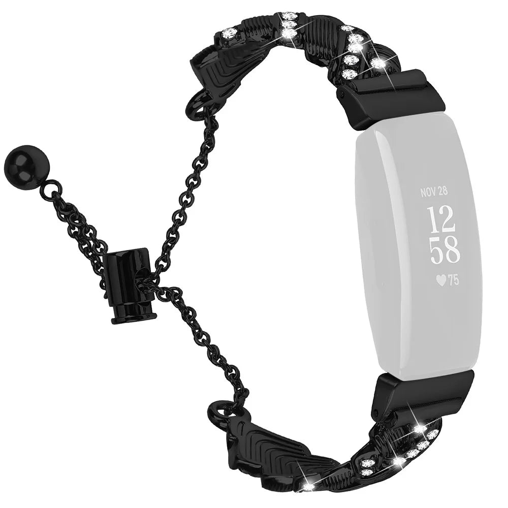 Watch Band For Fitbit Inspire / Inspire 2 / Inspire HR , Drawstring Lock Electroplated Zinc Alloy Rhinestone Decor Bracelet Strap - Black - 1