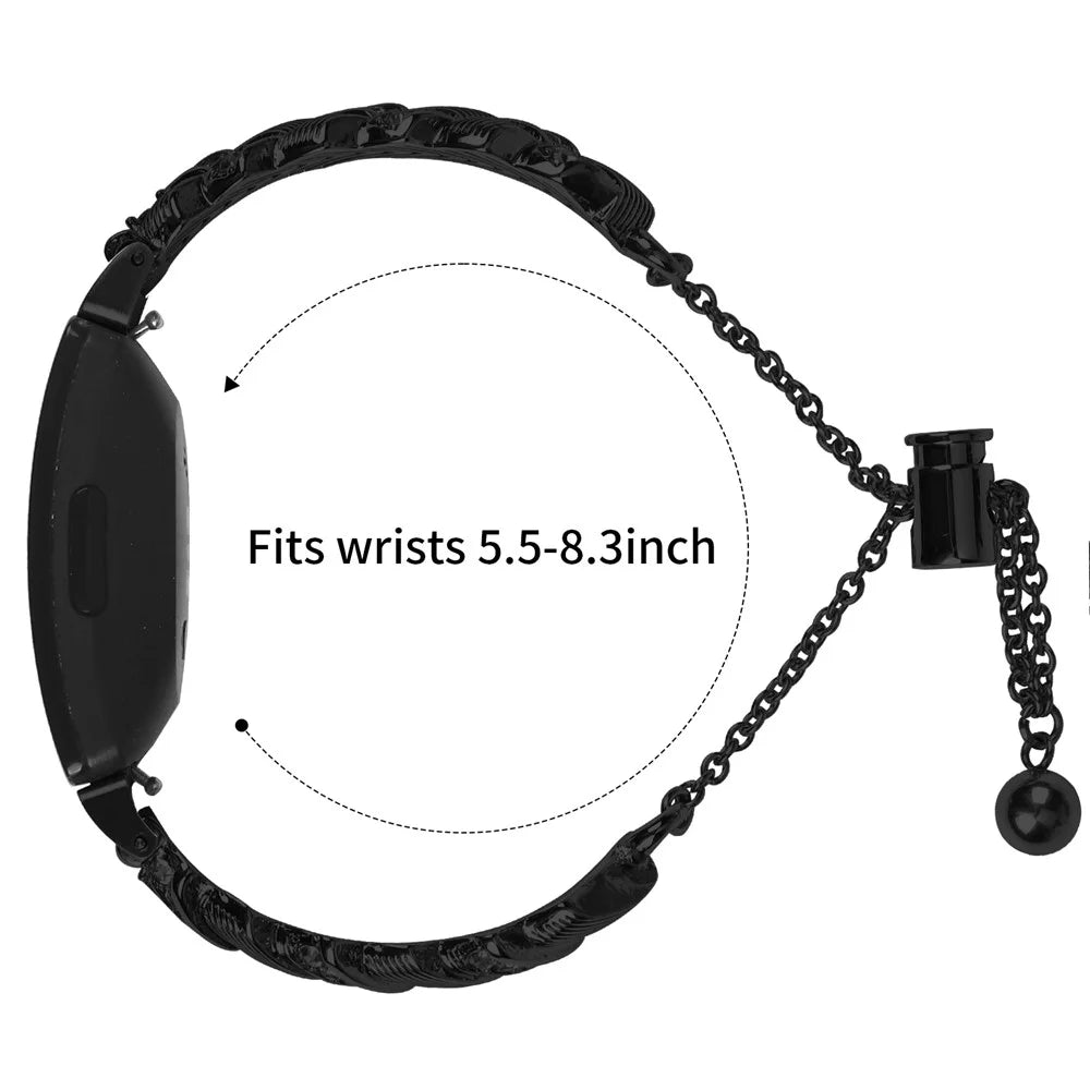 Watch Band For Fitbit Inspire / Inspire 2 / Inspire HR , Drawstring Lock Electroplated Zinc Alloy Rhinestone Decor Bracelet Strap - Black - 7