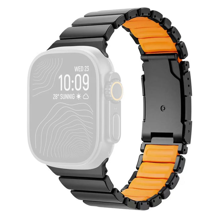 Dual-Color Watch Band for Apple Watch Ultra 3 2 1 49mm  /  Series 11 10 46mm  /  9 8 7 45mm  /  SE3 SE2 SE 6 5 4 44mm  /  3 2 1 42mm Titanium Metal Silicone Strap Turtle Buckle - Black / Orange - 1