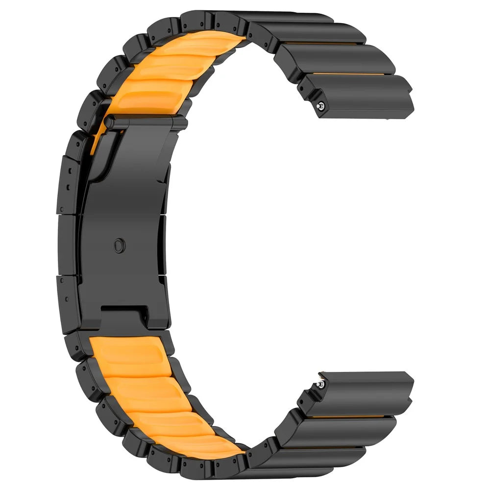 22mm Dual-Color Watch Band for Huawei Watch GT 6 / 5 Pro / 5 / 4 46mm / Samsung Galaxy Watch3 45mm Titanium Metal Silicone Strap Turtle Buckle - Black / Orange - 1
