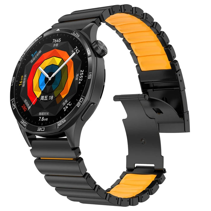 22mm Dual-Color Watch Band for Huawei Watch GT 6 / 5 Pro / 5 / 4 46mm / Samsung Galaxy Watch3 45mm Titanium Metal Silicone Strap Turtle Buckle - Black / Orange - 2