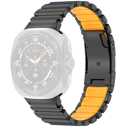 Dual-Color Watch Band for Samsung Galaxy Watch8 44mm / 40mm / 8 Classic 46mm Titanium Metal Silicone Strap Turtle Buckle - Black / Orange - 1