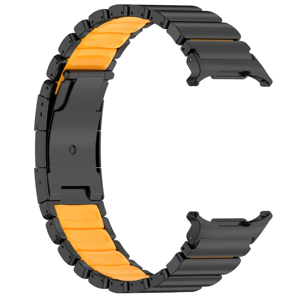 Dual-Color Watch Band for Samsung Galaxy Watch8 44mm / 40mm / 8 Classic 46mm Titanium Metal Silicone Strap Turtle Buckle - Black / Orange - 5
