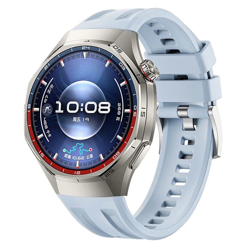 Silicone Watch Band for Huawei Watch GT 6 Pro 46mm Double Groove Quick Release Adjustable Strap with Silver Buckle - Blue - 3