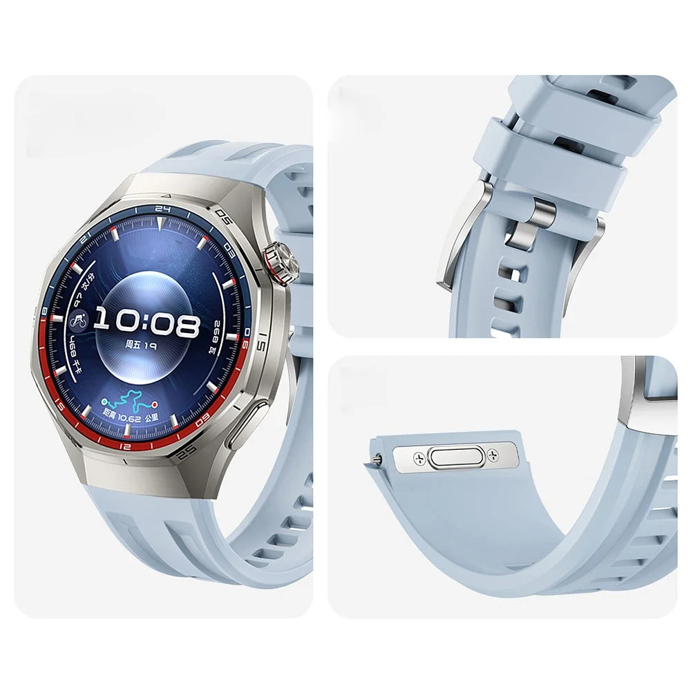 Silicone Watch Band for Huawei Watch GT 6 Pro 46mm Double Groove Quick Release Adjustable Strap with Silver Buckle - Blue - 4