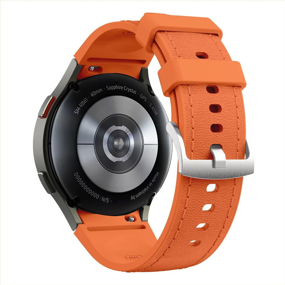 Silicone Leather Band for Samsung Galaxy Watch7 / 6 / 5 / 4 44mm / 40mm / 6 Classic 42mm / 46mm Multi-Hole Replacement Strap - Orange - 1