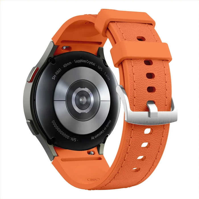 Silicone Leather Band for Samsung Galaxy Watch7 / 6 / 5 / 4 44mm / 40mm / 6 Classic 42mm / 46mm Multi-Hole Replacement Strap - Orange - 1