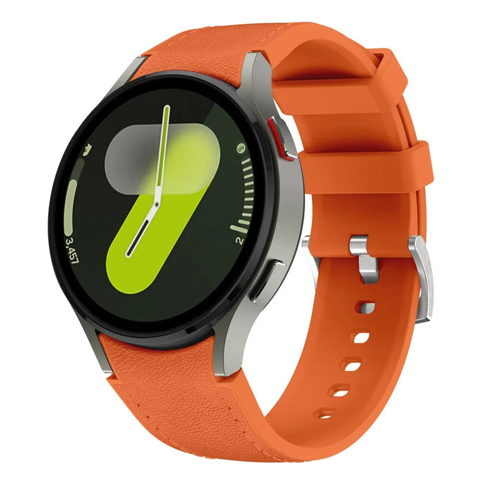 Silicone Leather Band for Samsung Galaxy Watch7 / 6 / 5 / 4 44mm / 40mm / 6 Classic 42mm / 46mm Multi-Hole Replacement Strap - Orange - 4