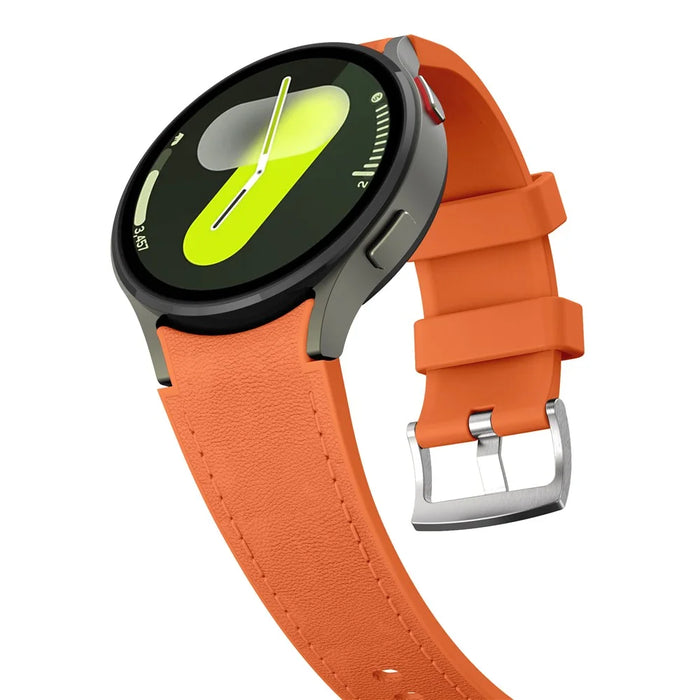 Silicone Leather Band for Samsung Galaxy Watch7 / 6 / 5 / 4 44mm / 40mm / 6 Classic 42mm / 46mm Multi-Hole Replacement Strap - Orange - 5