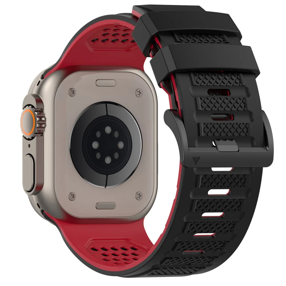 Watch Band For Apple Watch Ultra 3 2 1 49mm  /  Series 11 10 46mm  /  9 8 7 45mm  /  SE3 SE2 SE 6 5 4 44mm  /  3 2 1 42mm Checkered Pattern Breathable Dual Color Silicone Strap - Black  /  Red - 1