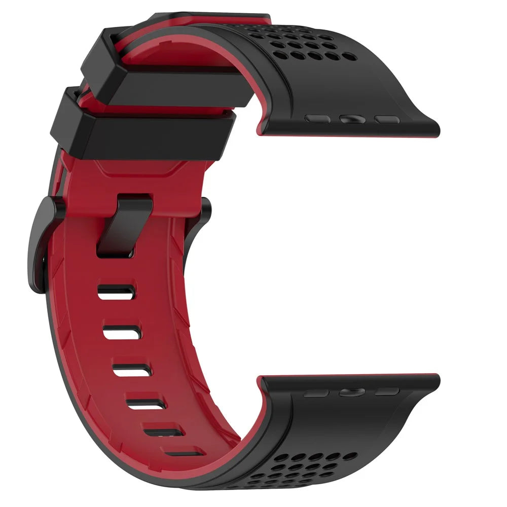 Watch Band For Apple Watch Ultra 3 2 1 49mm  /  Series 11 10 46mm  /  9 8 7 45mm  /  SE3 SE2 SE 6 5 4 44mm  /  3 2 1 42mm Checkered Pattern Breathable Dual Color Silicone Strap - Black  /  Red - 2