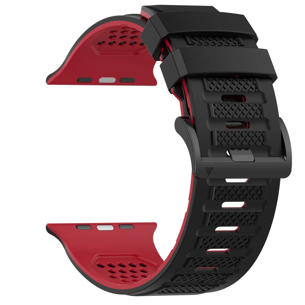 Watch Band For Apple Watch Ultra 3 2 1 49mm  /  Series 11 10 46mm  /  9 8 7 45mm  /  SE3 SE2 SE 6 5 4 44mm  /  3 2 1 42mm Checkered Pattern Breathable Dual Color Silicone Strap - Black  /  Red - 3