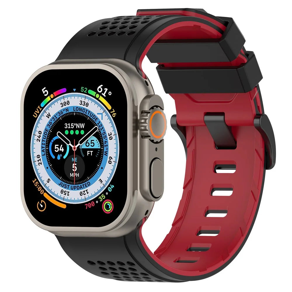 Watch Band For Apple Watch Ultra 3 2 1 49mm  /  Series 11 10 46mm  /  9 8 7 45mm  /  SE3 SE2 SE 6 5 4 44mm  /  3 2 1 42mm Checkered Pattern Breathable Dual Color Silicone Strap - Black  /  Red - 4