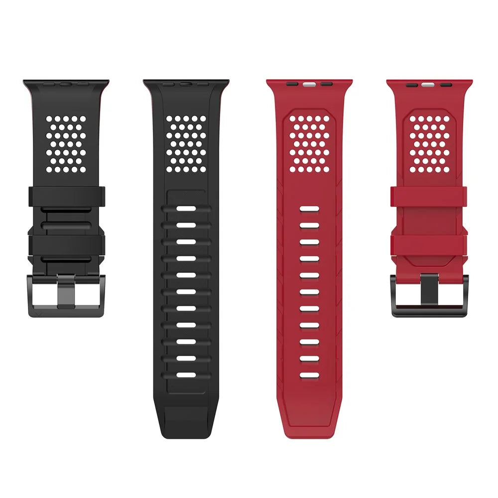 Watch Band For Apple Watch Ultra 3 2 1 49mm  /  Series 11 10 46mm  /  9 8 7 45mm  /  SE3 SE2 SE 6 5 4 44mm  /  3 2 1 42mm Checkered Pattern Breathable Dual Color Silicone Strap - Black  /  Red - 5