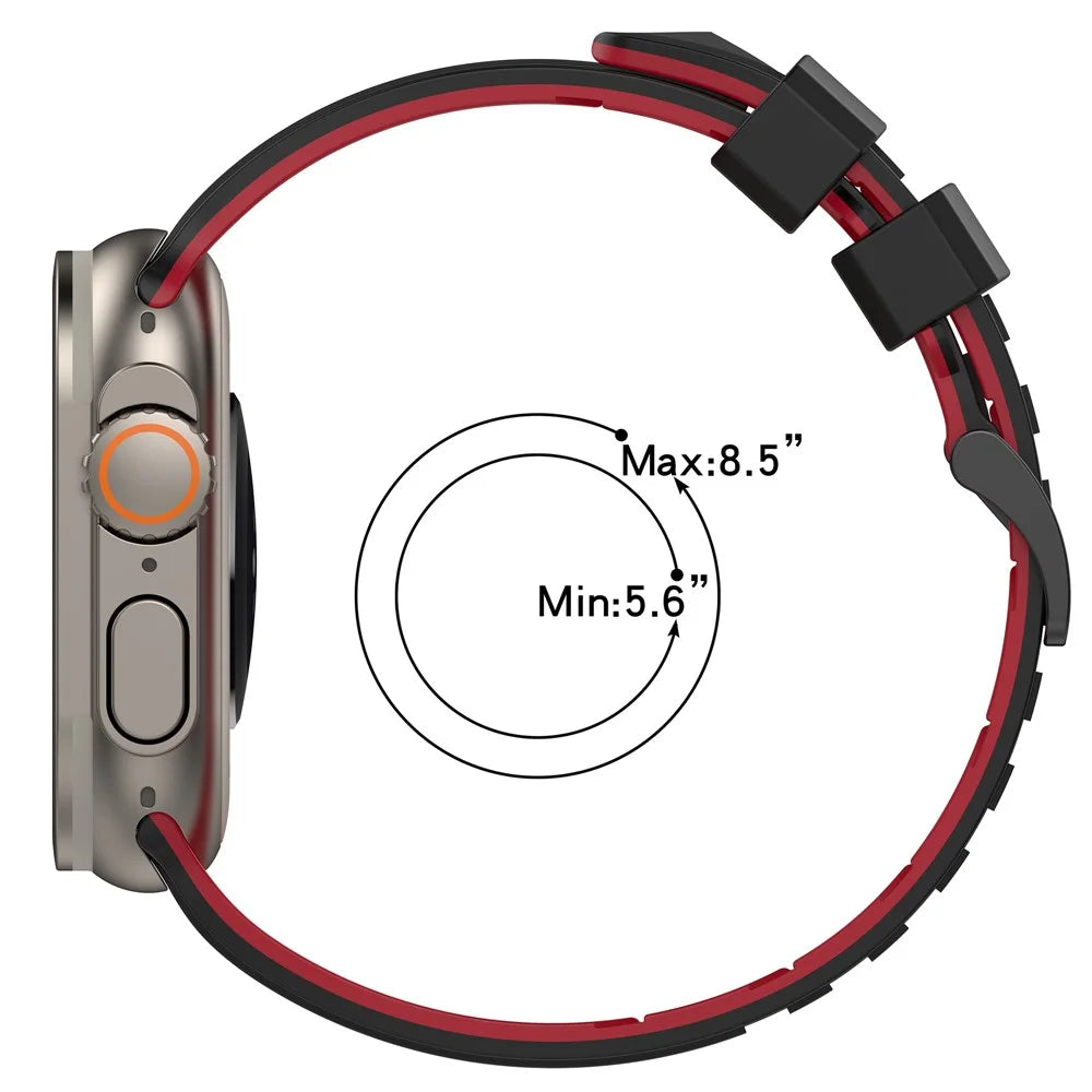 Watch Band For Apple Watch Ultra 3 2 1 49mm  /  Series 11 10 46mm  /  9 8 7 45mm  /  SE3 SE2 SE 6 5 4 44mm  /  3 2 1 42mm Checkered Pattern Breathable Dual Color Silicone Strap - Black  /  Red - 6