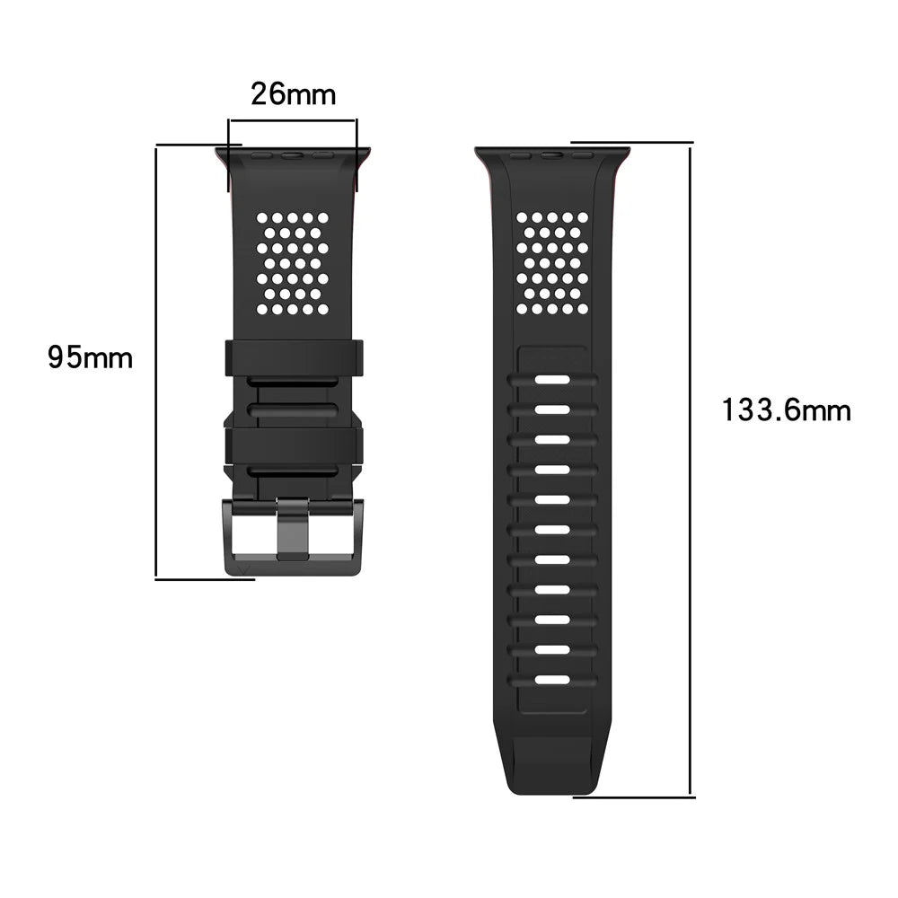 Watch Band For Apple Watch Ultra 3 2 1 49mm  /  Series 11 10 46mm  /  9 8 7 45mm  /  SE3 SE2 SE 6 5 4 44mm  /  3 2 1 42mm Checkered Pattern Breathable Dual Color Silicone Strap - Black  /  Red - 7