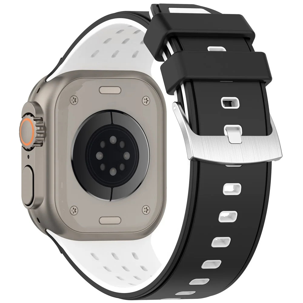Watch Band For Apple Watch Ultra 3 2 1 49mm  /  Series 11 10 46mm  /  9 8 7 45mm  /  SE3 SE2 SE 6 5 4 44mm  /  3 2 1 42mm Vertical Hole Breathable Dual Color Silicone Strap - Black  /  White - 1