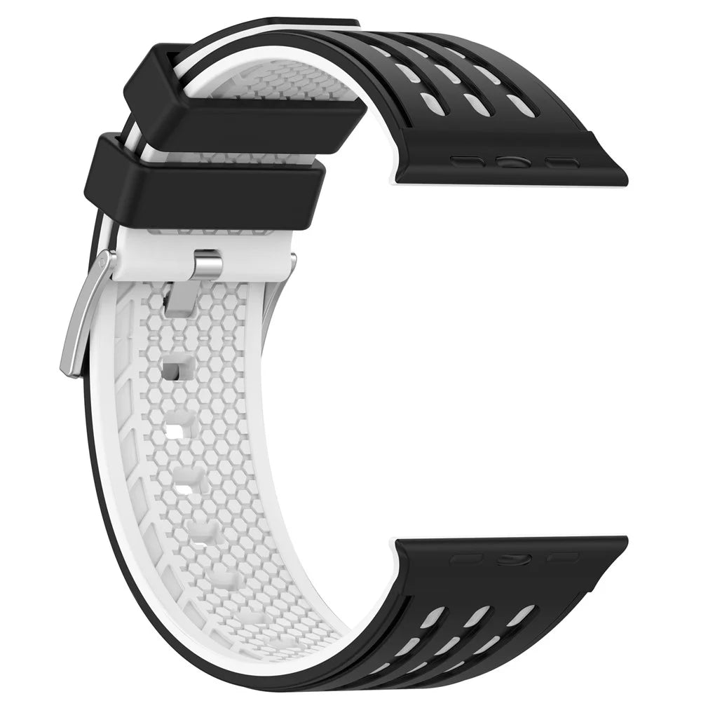Watch Band For Apple Watch Ultra 3 2 1 49mm  /  Series 11 10 46mm  /  9 8 7 45mm  /  SE3 SE2 SE 6 5 4 44mm  /  3 2 1 42mm Vertical Hole Breathable Dual Color Silicone Strap - Black  /  White - 2