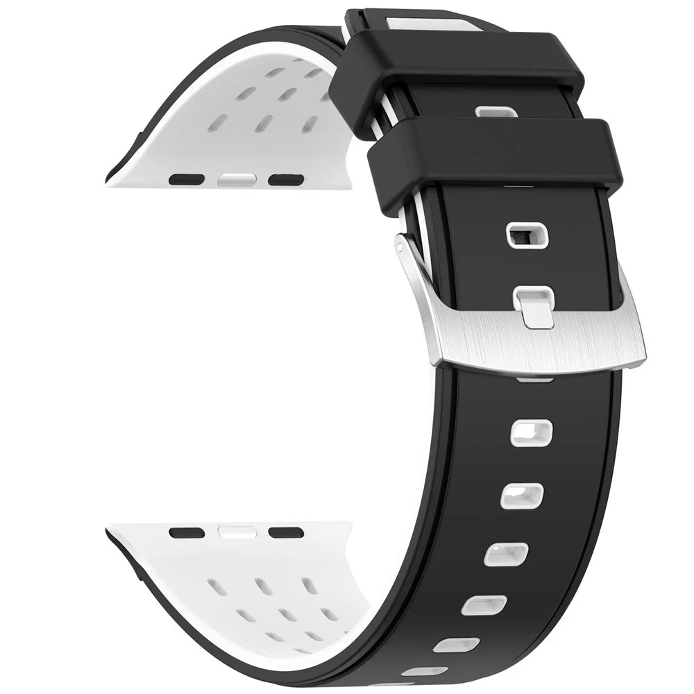 Watch Band For Apple Watch Ultra 3 2 1 49mm  /  Series 11 10 46mm  /  9 8 7 45mm  /  SE3 SE2 SE 6 5 4 44mm  /  3 2 1 42mm Vertical Hole Breathable Dual Color Silicone Strap - Black  /  White - 3