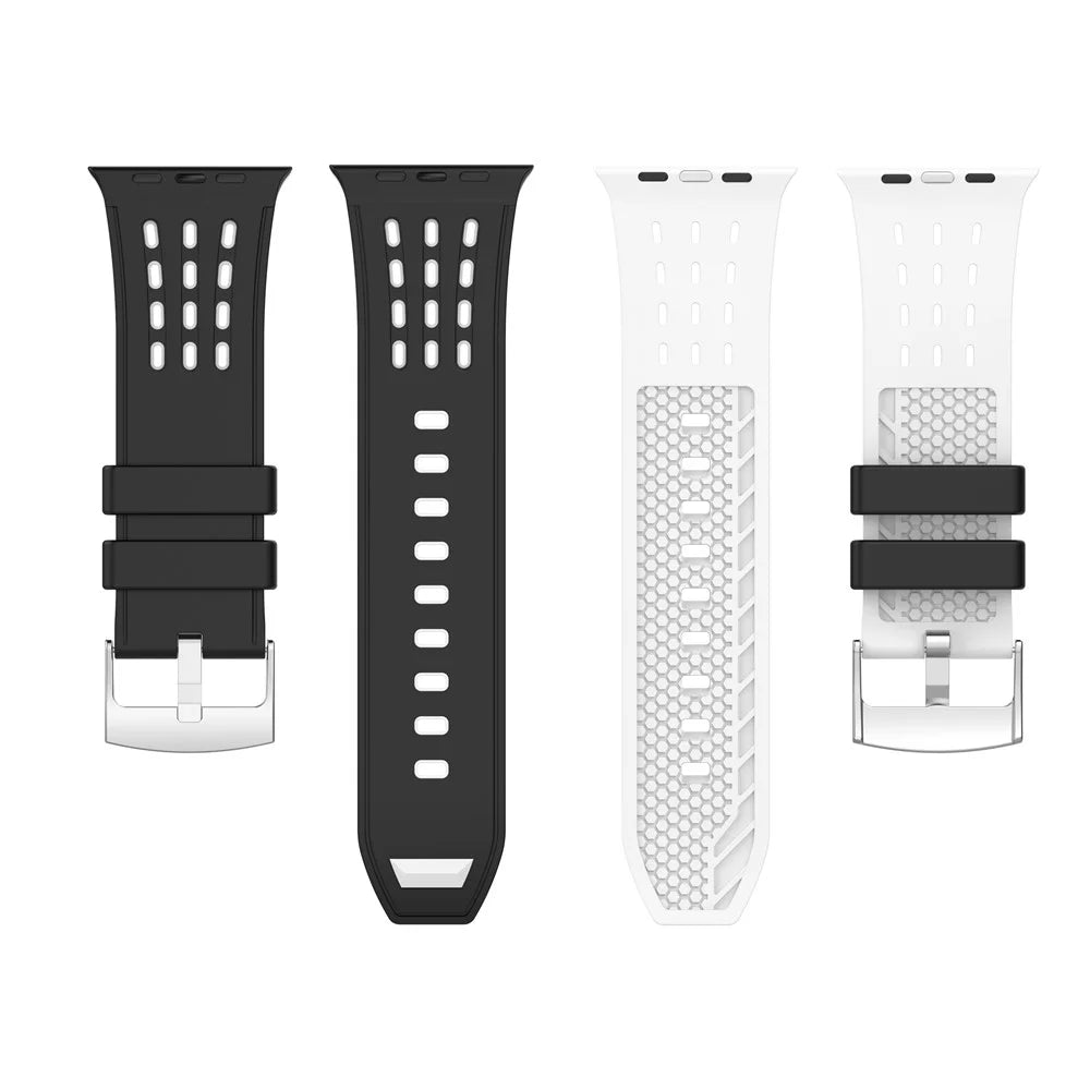 Watch Band For Apple Watch Ultra 3 2 1 49mm  /  Series 11 10 46mm  /  9 8 7 45mm  /  SE3 SE2 SE 6 5 4 44mm  /  3 2 1 42mm Vertical Hole Breathable Dual Color Silicone Strap - Black  /  White - 5