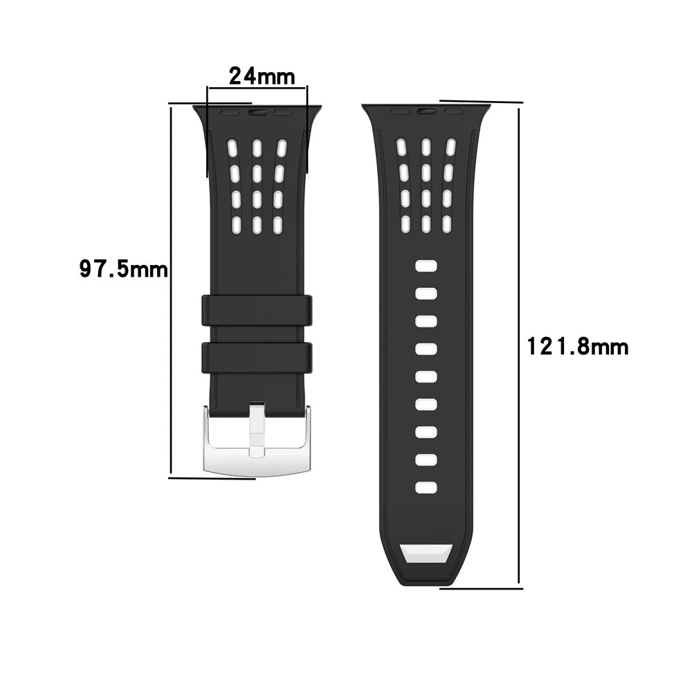 Watch Band For Apple Watch Ultra 3 2 1 49mm  /  Series 11 10 46mm  /  9 8 7 45mm  /  SE3 SE2 SE 6 5 4 44mm  /  3 2 1 42mm Vertical Hole Breathable Dual Color Silicone Strap - Black  /  White - 7