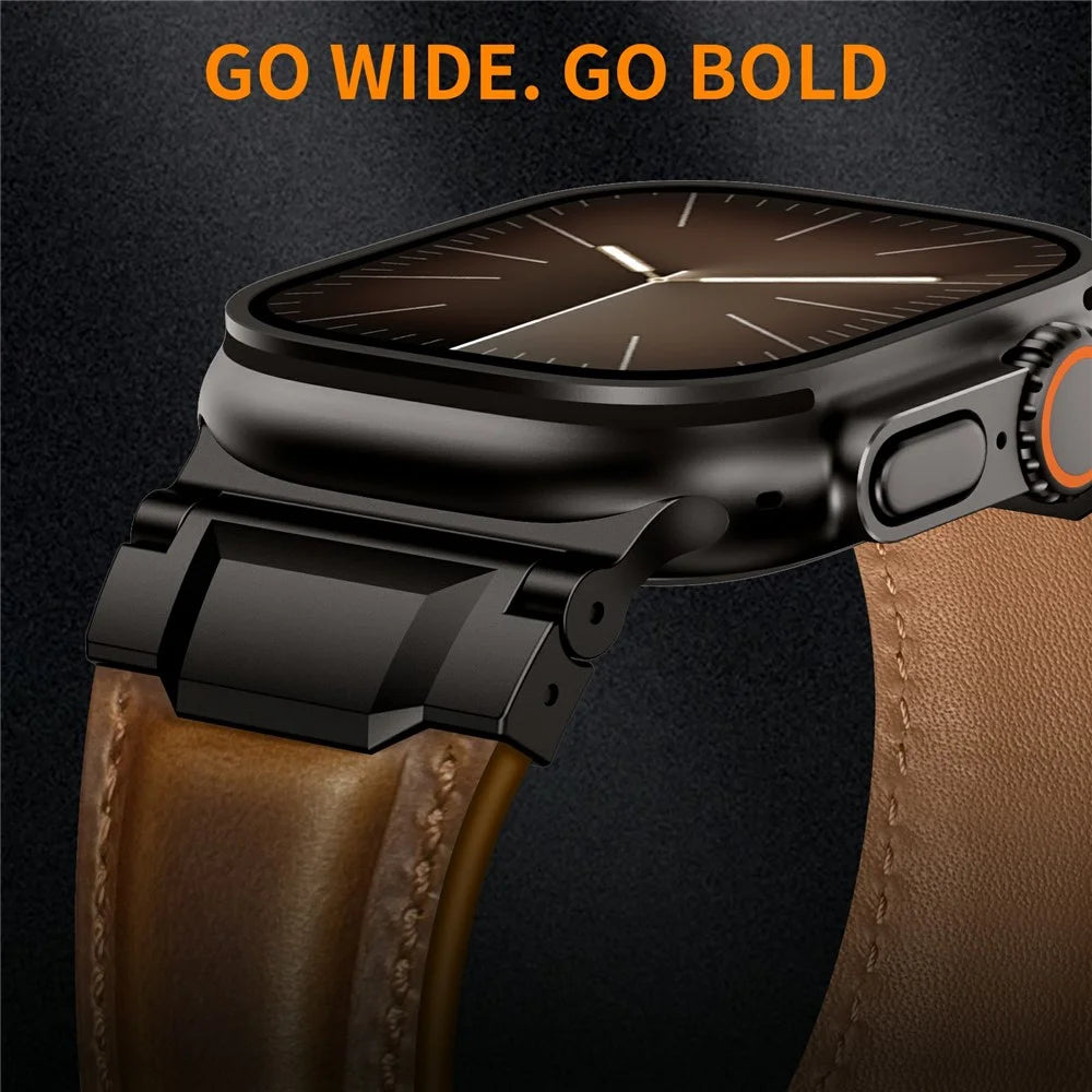 Top Layer Cowhide Leather Strap for Apple Watch Ultra 3 2 1 49mm  /  Series 11 10 46mm  /  9 8 7 45mm  /  SE3 SE2 SE 6 5 4 44mm  /  3 2 1 42mm Watch Band with Stainless Steel Connector - Retro Brown / Black Buckle - 4