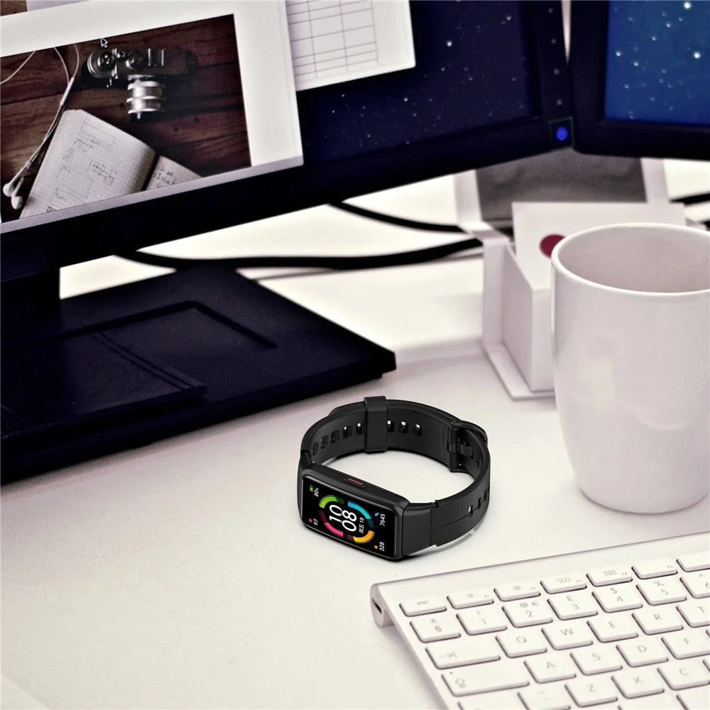 Silicone Adjustable Smart Watch Band Replacement Wrist Strap for Huawei Band 6 / Honor Band 6 / Band 7 - Cyan - 7