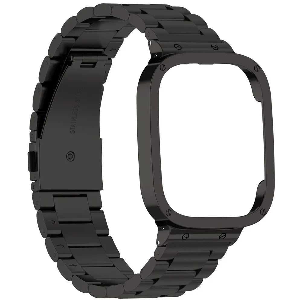 For Xiaomi Redmi Watch 5 Band 3-Bead Stainless Steel Watch Strap with Frame Cover - Black - 3