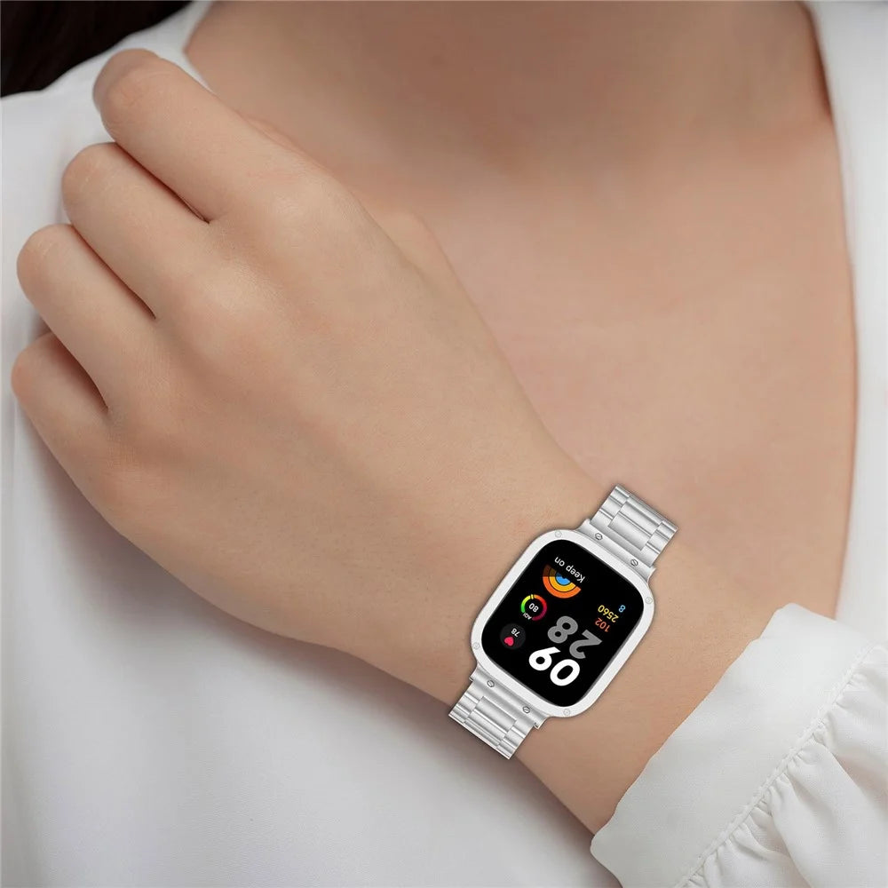 For Xiaomi Redmi Watch 5 Band 3-Bead Stainless Steel Watch Strap with Frame Cover - Black - 6
