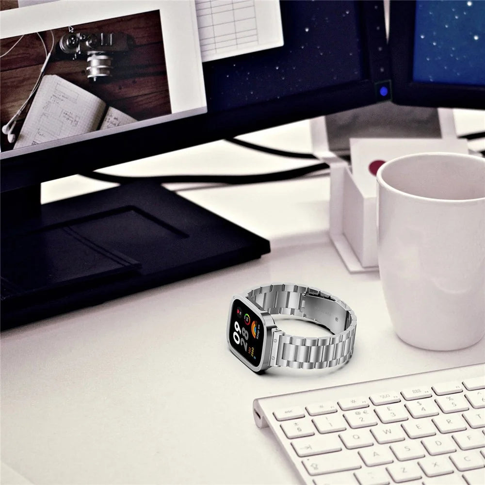 For Xiaomi Redmi Watch 5 Band 3-Bead Stainless Steel Watch Strap with Frame Cover - Black - 7