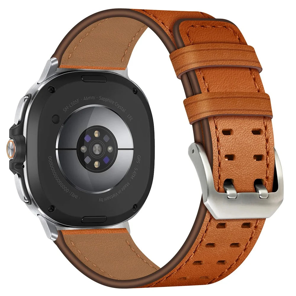 Adjustable Strap for Samsung Galaxy Watch8 44mm / 40mm / Watch8 Classic 46mm Double Row Buckle Genuine Cow Leather Watch Band - Orange - 1