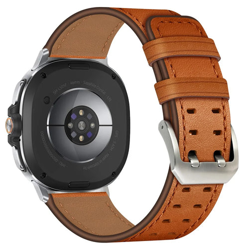 Adjustable Strap for Samsung Galaxy Watch8 44mm / 40mm / Watch8 Classic 46mm Double Row Buckle Genuine Cow Leather Watch Band - Orange - 1