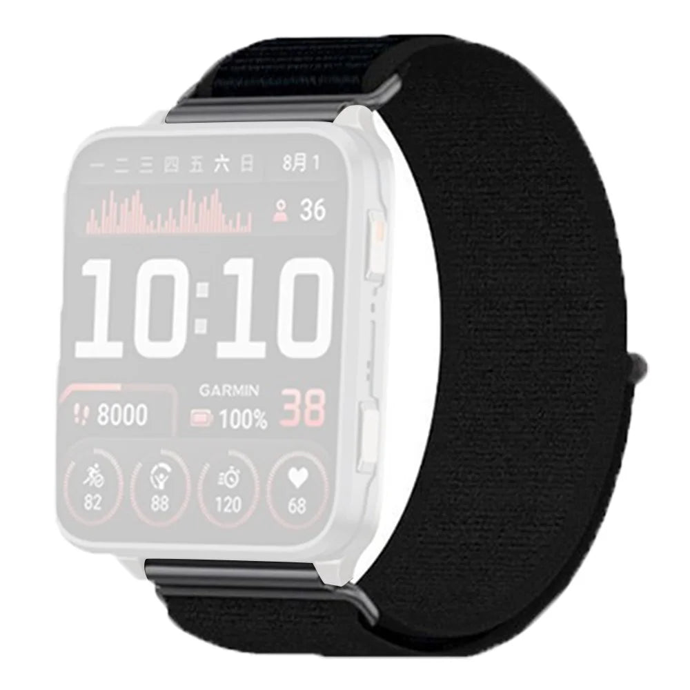 For Garmin Venu X1 Nylon Watch Band Soft Breathable Magic Tape Fastener Elastic Wristband - Dark Black - 1