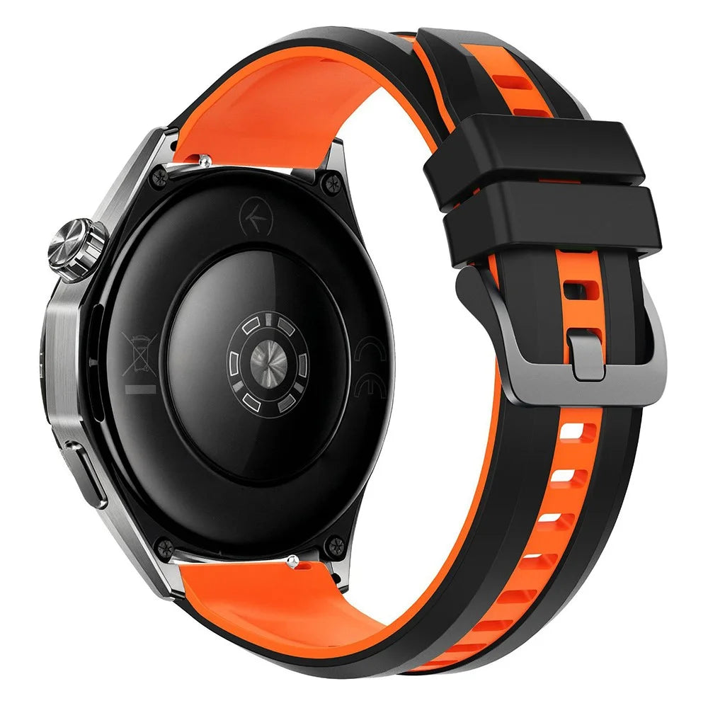 22mm Dual Color Watch Bands for Huawei Watch GT 5 Pro / 5 / 4 46mm / Samsung Galaxy Watch3 45mm Black Steel Buckle Silicone Strap Quick Release - Black / Orange - 1