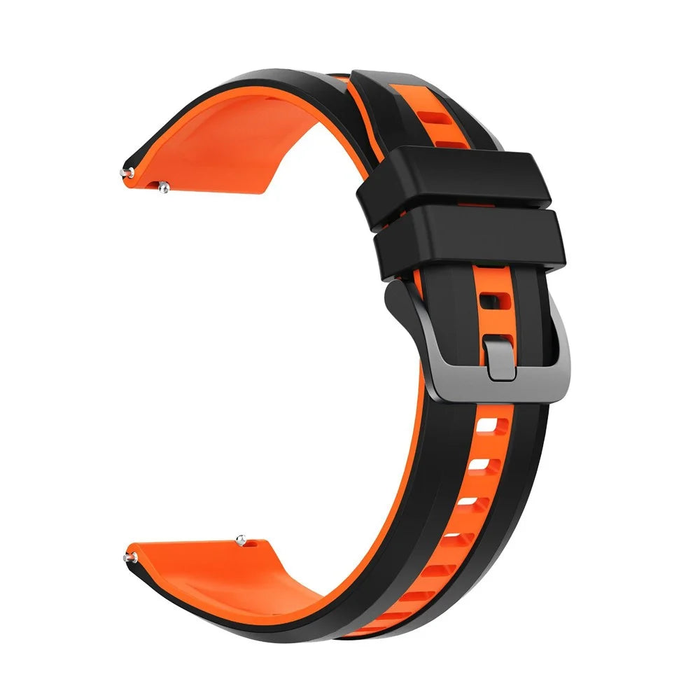 22mm Dual Color Watch Bands for Huawei Watch GT 5 Pro / 5 / 4 46mm / Samsung Galaxy Watch3 45mm Black Steel Buckle Silicone Strap Quick Release - Black / Orange - 2