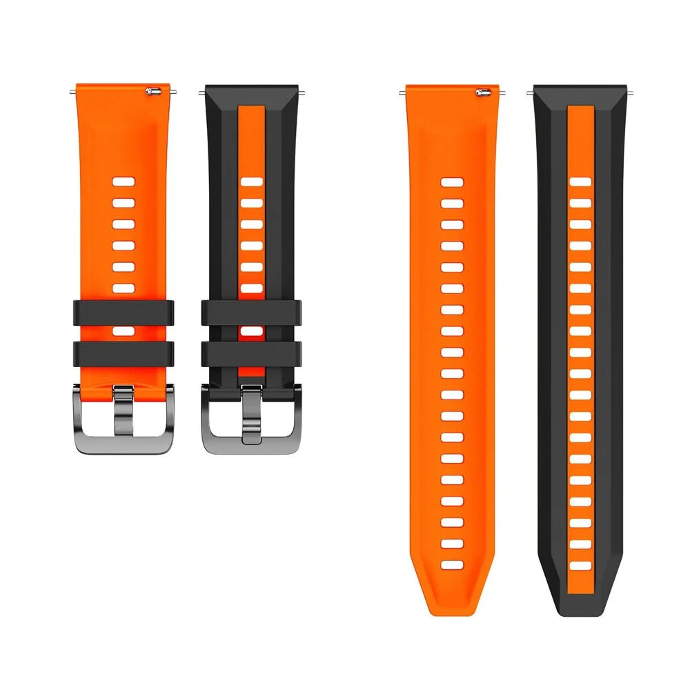 22mm Dual Color Watch Bands for Huawei Watch GT 5 Pro / 5 / 4 46mm / Samsung Galaxy Watch3 45mm Black Steel Buckle Silicone Strap Quick Release - Black / Orange - 3