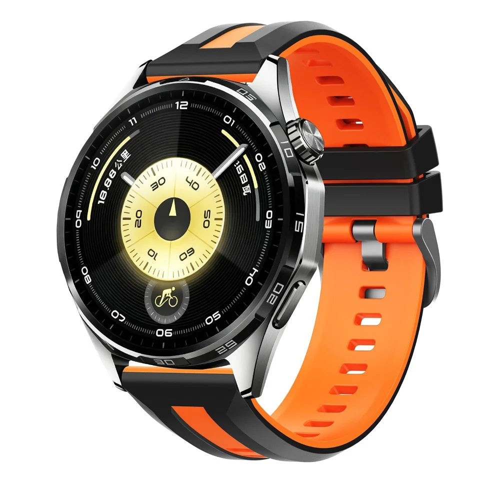22mm Dual Color Watch Bands for Huawei Watch GT 5 Pro / 5 / 4 46mm / Samsung Galaxy Watch3 45mm Black Steel Buckle Silicone Strap Quick Release - Black / Orange - 4