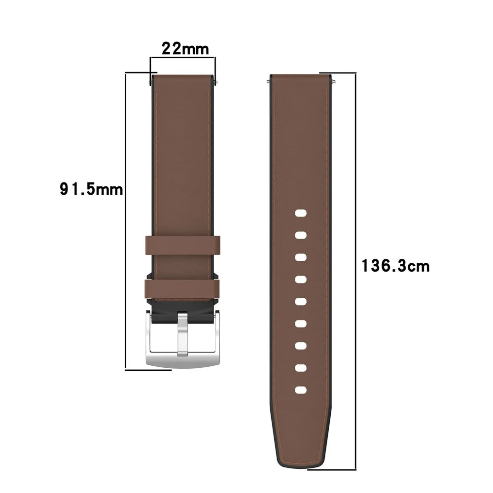 22mm Quick Release Strap for Huawei Watch GT 5 Pro / 5 / 4 46mm / Samsung Galaxy Watch3 45mm Silicone Leather Watch Band - Black - 6