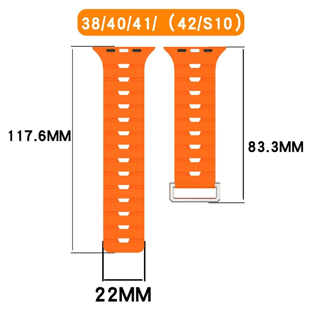 Harmonica Design Silicone Strap for Apple Watch Series 11 10 42mm  /  9 8 7 41mm  /  SE3 SE2 SE 6 5 4 40mm  /  3 2 1 38mm Dual Color Magnetic Watch Band - Black / Orange - 5