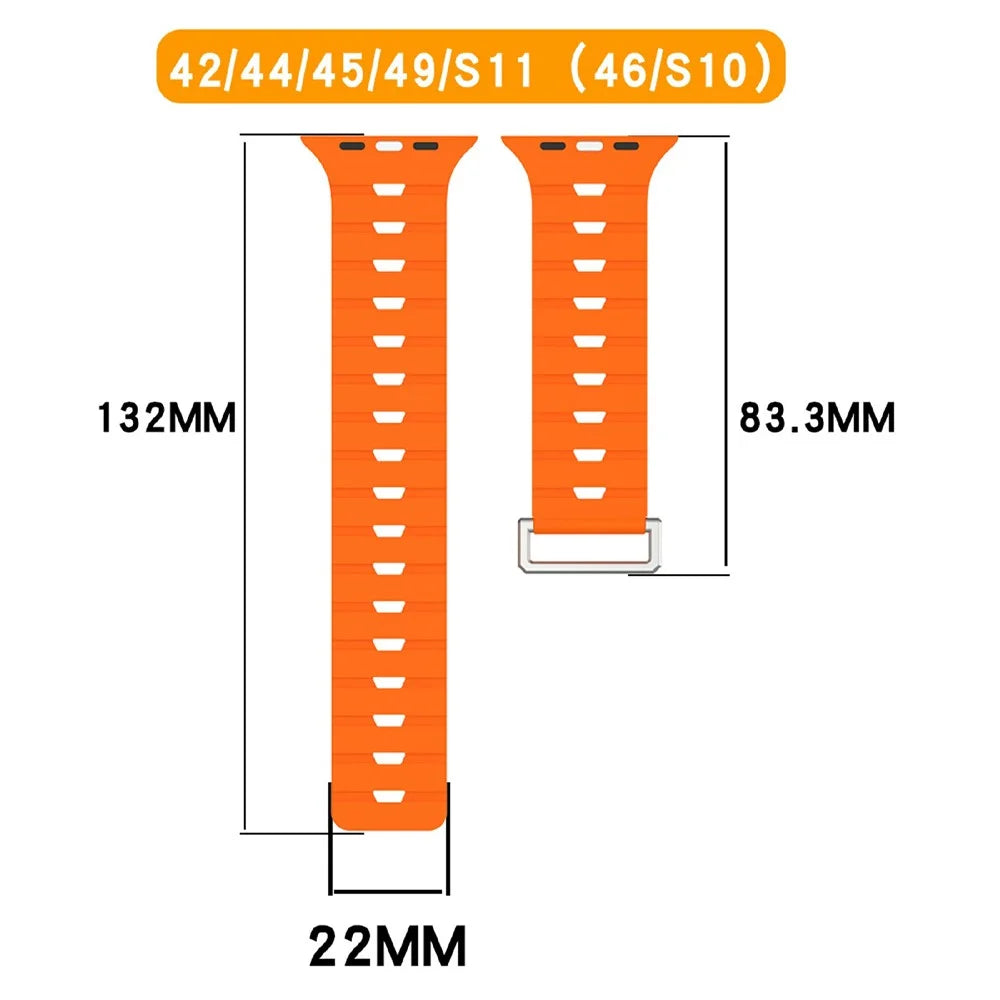 Harmonica Design Silicone Strap for Apple Watch Ultra 3 2 1 49mm  /  Series 11 10 46mm  /  9 8 7 45mm  /  SE3 SE2 SE 6 5 4 44mm  /  3 2 1 42mm Dual Color Magnetic Watch Band - Black / Orange - 5