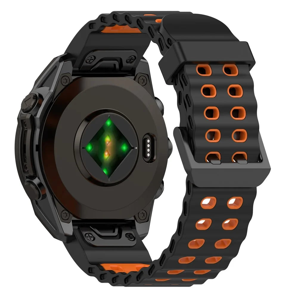 22mm Double-Buckle Silicone Band for Garmin Tactix 8 47mm / Fenix 8 47mm / Fenix E 47mm Quick Release Dual Color Watch Strap - Black / Orange - 1