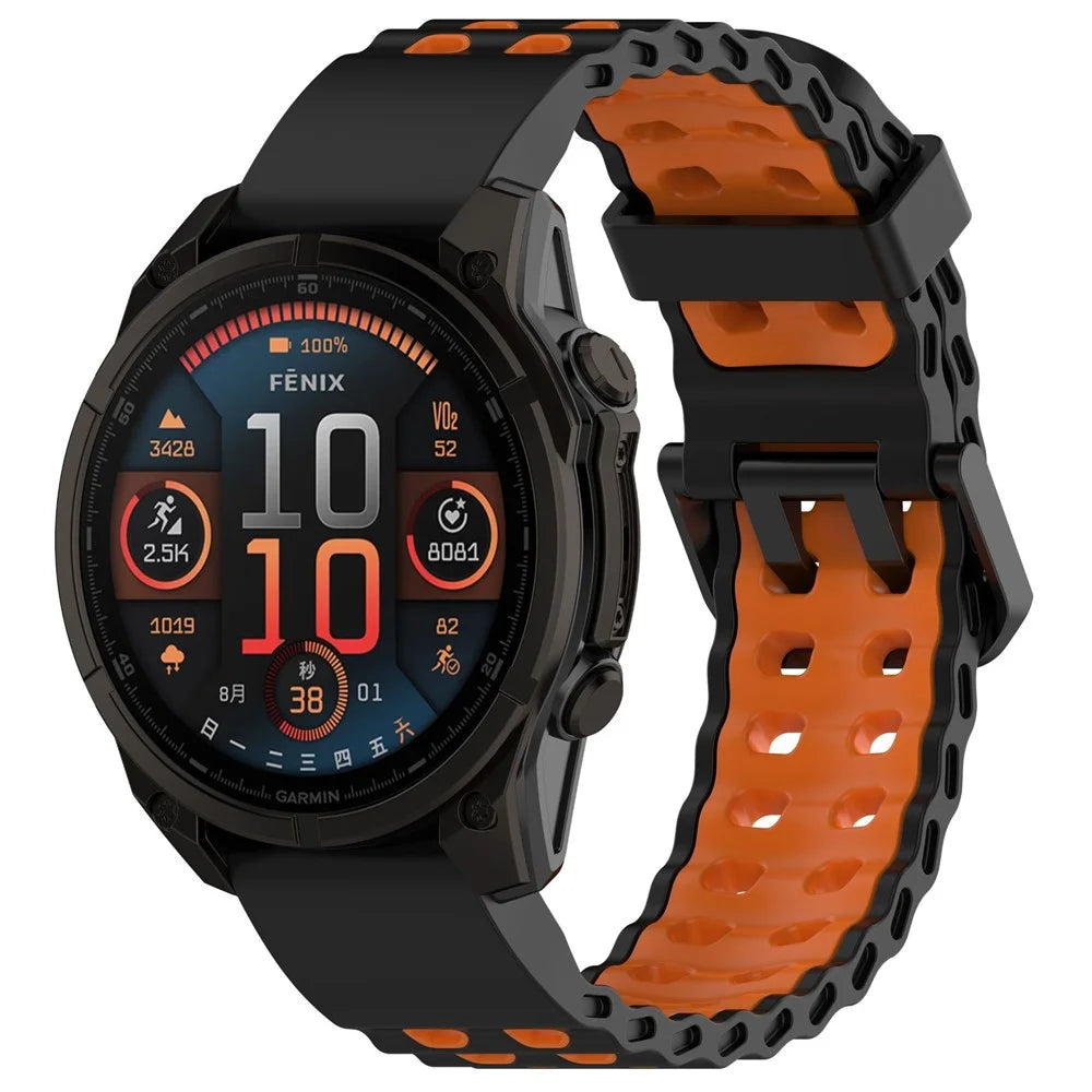 22mm Double-Buckle Silicone Band for Garmin Tactix 8 47mm / Fenix 8 47mm / Fenix E 47mm Quick Release Dual Color Watch Strap - Black / Orange - 2