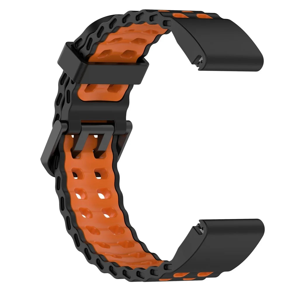 22mm Double-Buckle Silicone Band for Garmin Tactix 8 47mm / Fenix 8 47mm / Fenix E 47mm Quick Release Dual Color Watch Strap - Black / Orange - 3