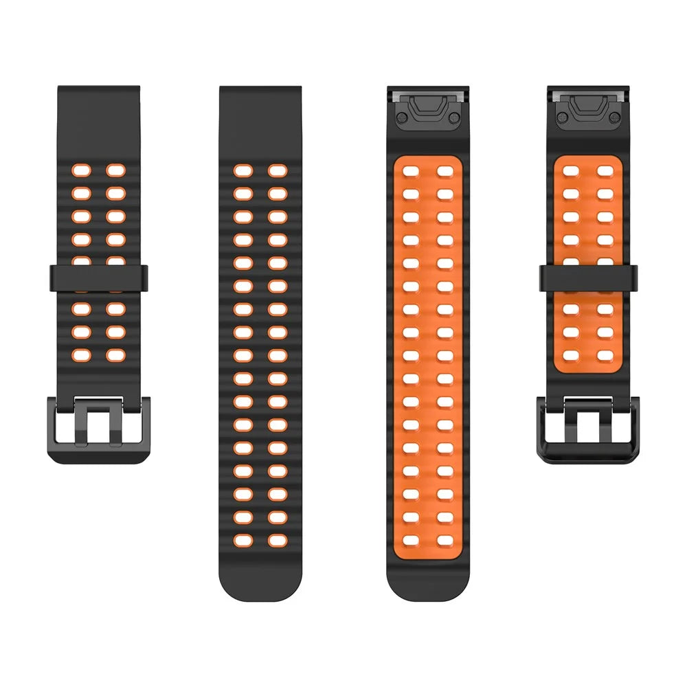22mm Double-Buckle Silicone Band for Garmin Tactix 8 47mm / Fenix 8 47mm / Fenix E 47mm Quick Release Dual Color Watch Strap - Black / Orange - 4