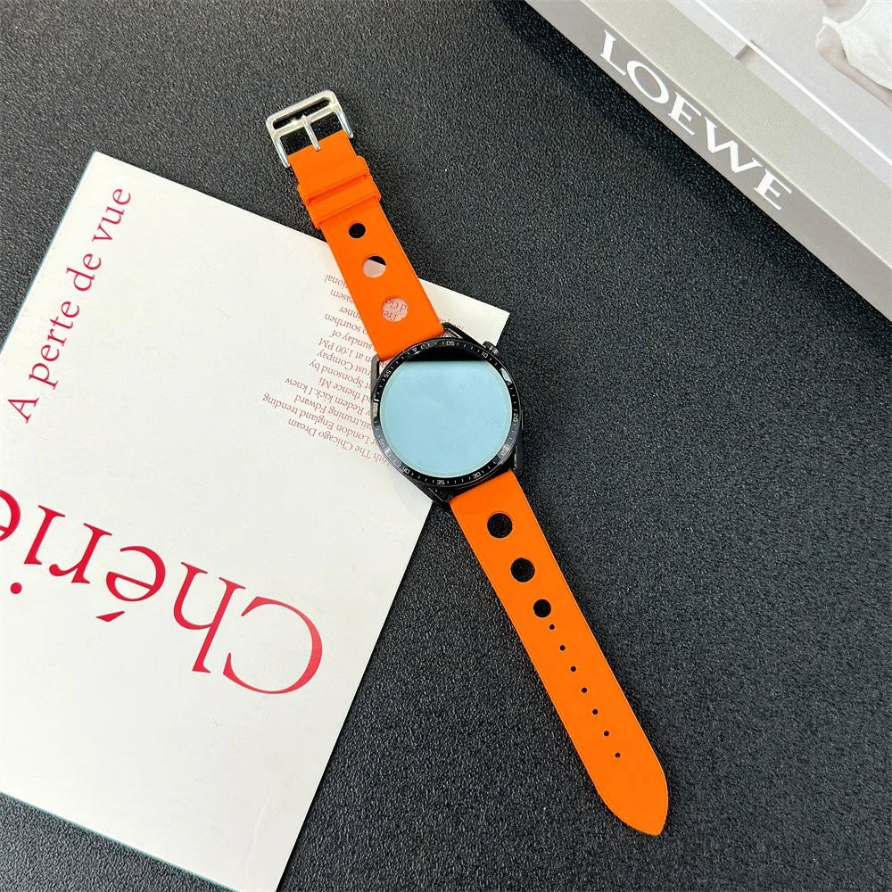 20mm Silicone Watch Band for Huawei Watch GT 3 42mm / Samsung Galaxy Watch7 40mm / 44mm Holes Design Wrist Strap with Pin Buckle - Orange - 3